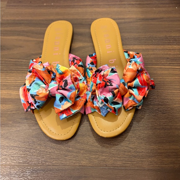 Gianni Bini -“Zereena” Multi-Color Floral Bow Flat Slide Sandals-Pink and Orange - Picture 2 of 5